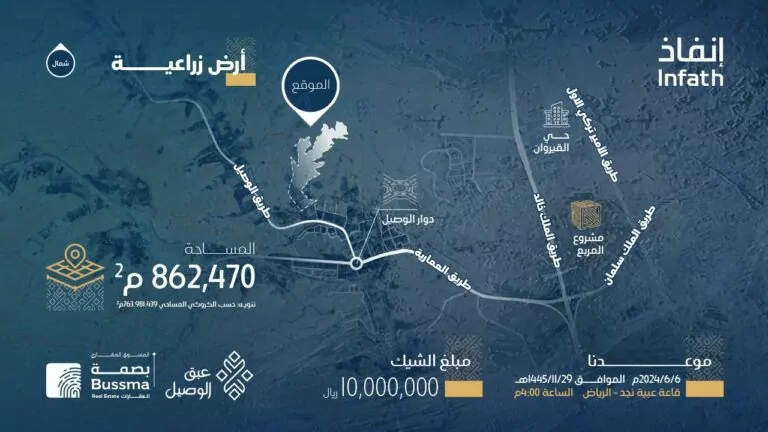 أرض زراعية للبيع بمزاد عبق الوصيل