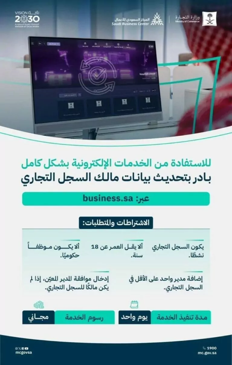 التجارة:-تحديث-بيانات-مالك-السجل-التجاري-إلكترونيًا-تتيح-الاستفادة-من-جميع-الخدمات-الإلكترونية