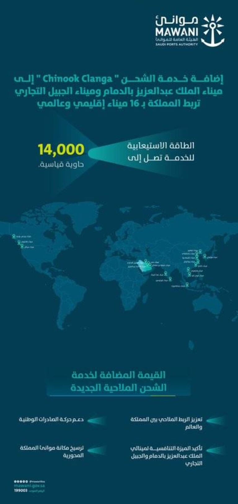 إضافة-خدمة-الشحن-chinook-clanga-إلى-ميناءي-الملك-عبدالعزيز-بالدمام-والجبيل-التجاري