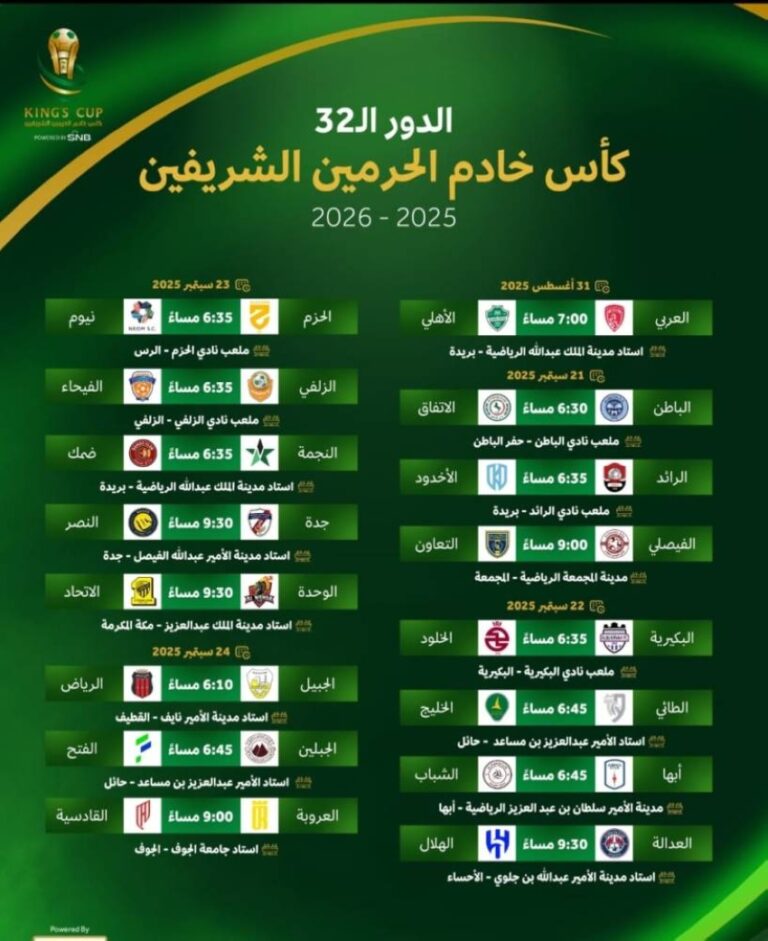 إصدار-مواعيد-مباريات-دور-الـ32-من-مسابقة-كأس-خادم-الحرمين-الشريفين
