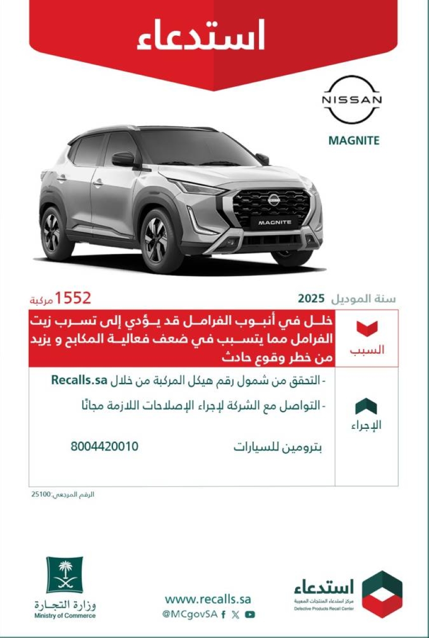 التجارة:-استدعاء-أكثر-1500-مركبة-نيسان-magnite-لخلل-في-الفرامل