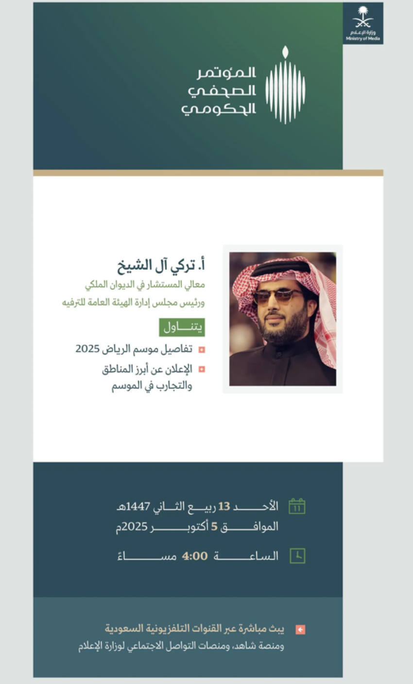 المؤتمر-الصحفي-الحكومي-يستضيف-رئيس-مجلس-إدارة-الهيئة-العامة-للترفيه-الأحد-المقبل