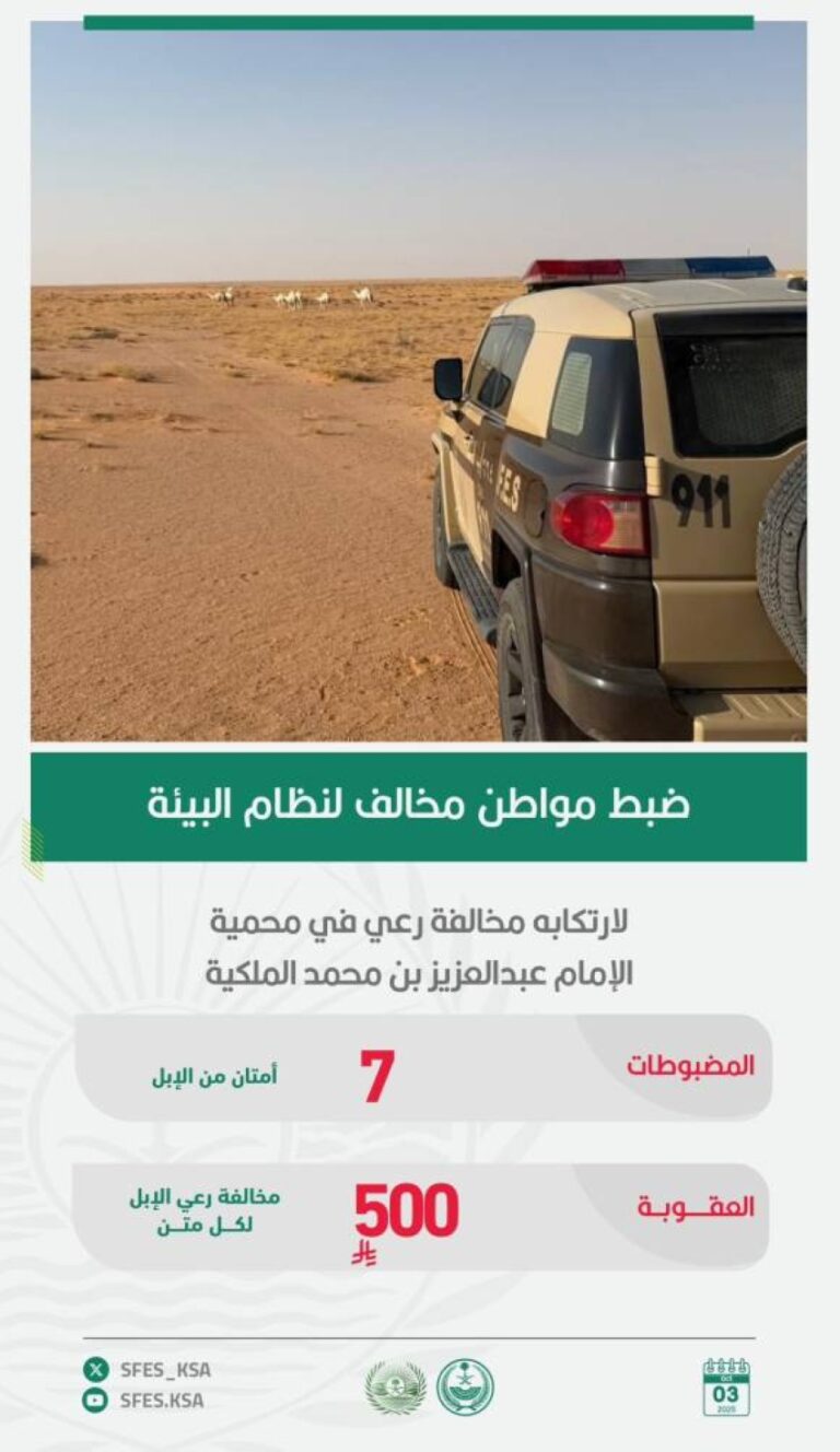الأمن-البيئي-يضبط-مواطنًا-لارتكابه-مخالفة-رعي-في-محمية-الإمام-عبدالعزيز