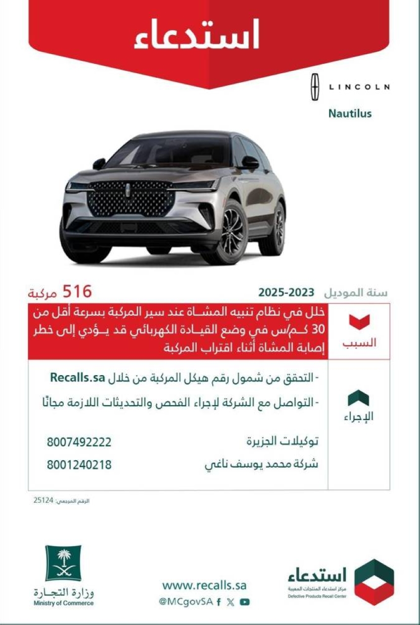 التجارة:-استدعاء-516-مركبة-لينكون-لخلل-في-نظام-تنبيه-المشاة