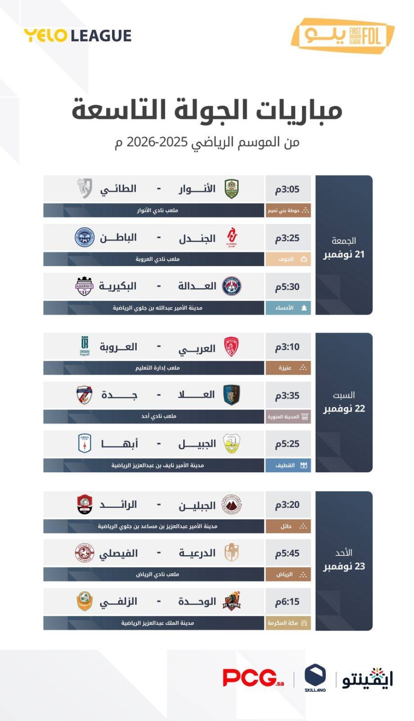 غدًا-الجمعة.-انطلاق-الجولة-التاسعة-من-دوري-يلو