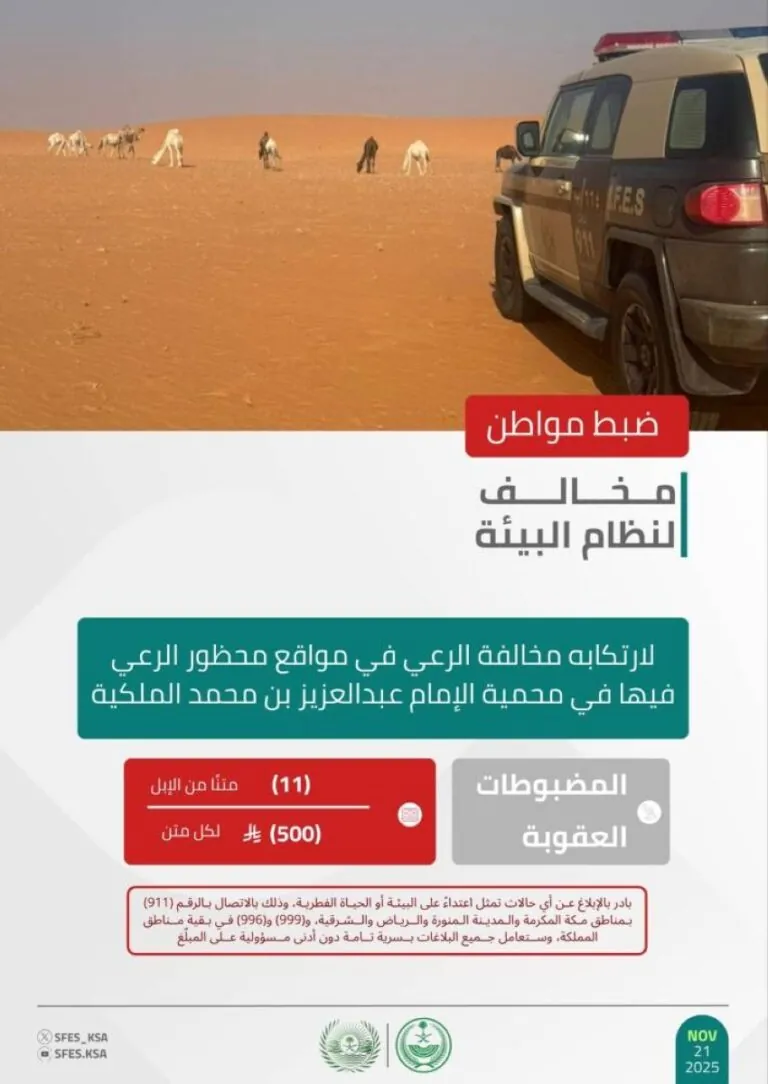 لأمن-البيئي-تضبط-مواطنًا-لارتكابه-مخالفة-رعي-في-محمية-الإمام-عبدالعزيز