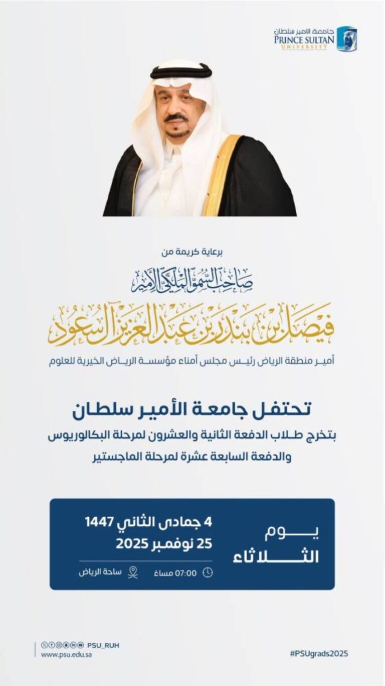 جامعة-الأمير-سلطان-تُزف-طلاب-الدفعة-الـ(22)-لمرحلة-البكالوريوس-والدفعة-الـ(17)-لمرحلة-الماجستير-الثلاثاء-المقبل
