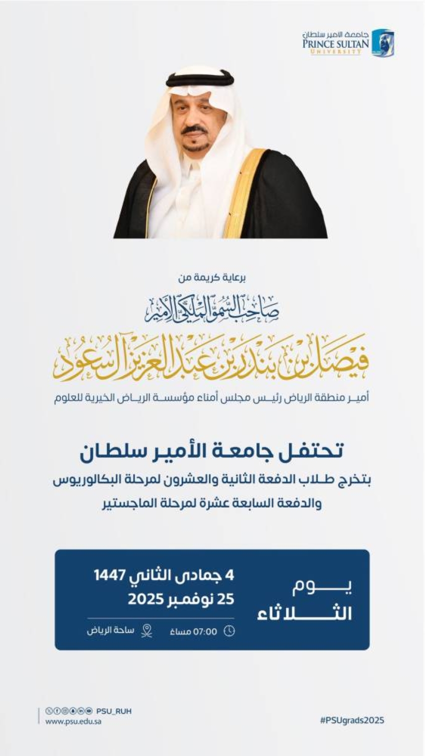 جامعة-الأمير-سلطان-تُزف-طلاب-الدفعة-الـ(22)-لمرحلة-البكالوريوس-والدفعة-الـ(17)-لمرحلة-الماجستير-الثلاثاء-المقبل