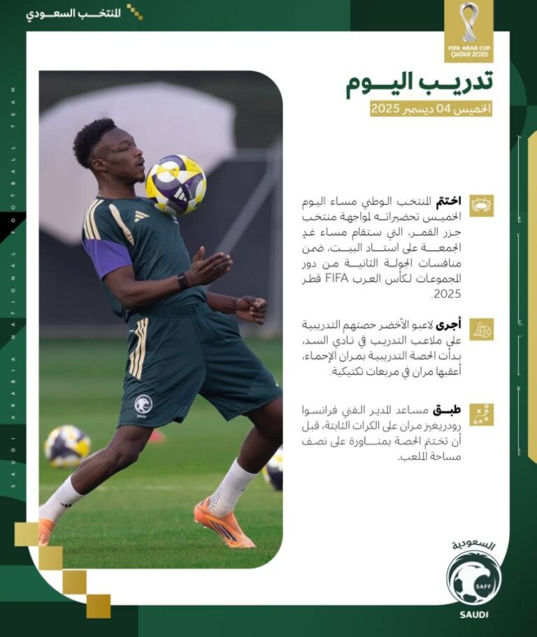 الأخضر-يختتم-استعداداته-لمواجهة-جزر-القمر-في-كأس-العرب-2025-غدًا