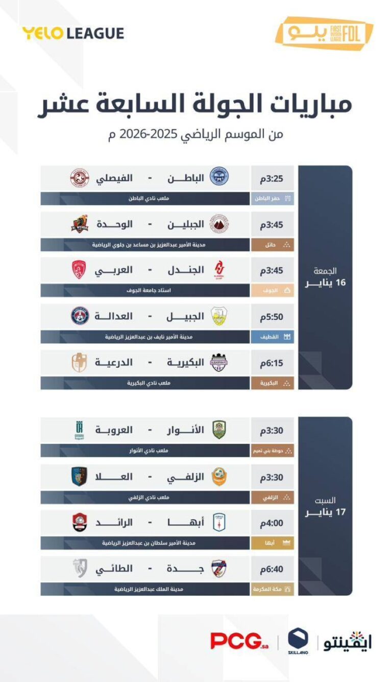 قمة-الوصافة-ومهمة-صعبة-للمتصدر.-الجولة-17-من-دوري-يلو-تنطلق-الجمعة