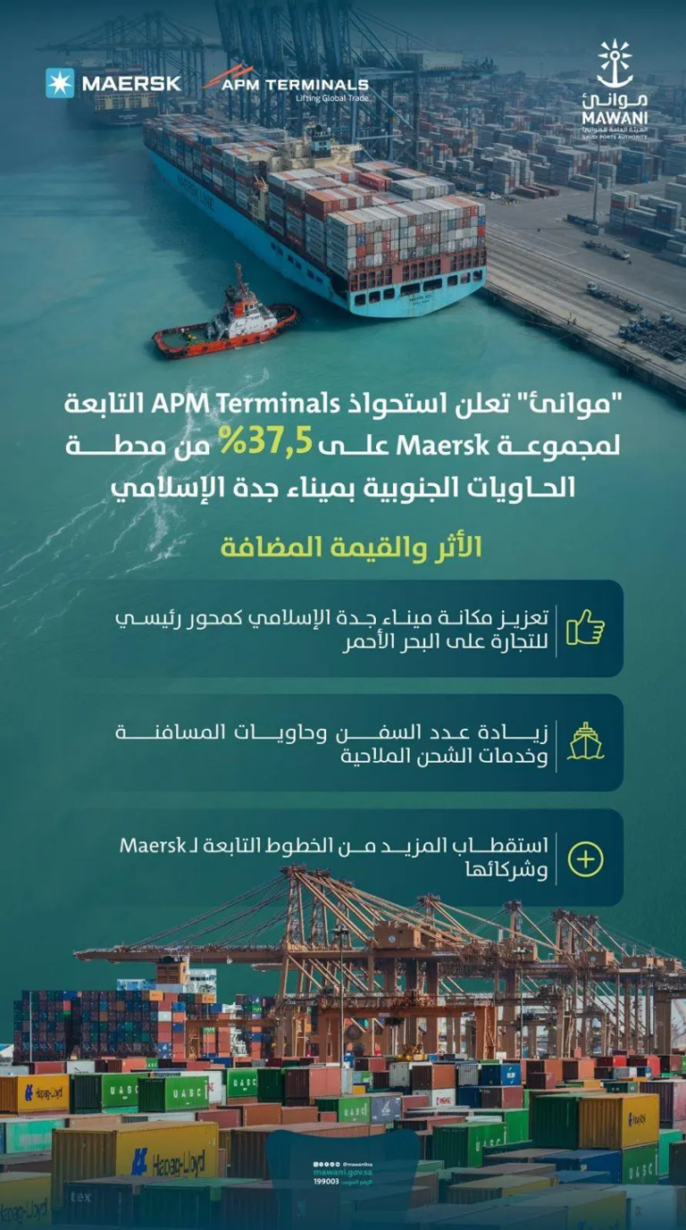 موانئ-تعلن-استحواذ-ميرسك-العالمية-على-حصة-في-محطة-الحاويات-الجنوبية-بميناء-جدة-الإسلامي
