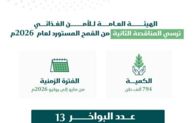 الهيئة العامة للأمن الغذائي ترسي الدفعة الثانية من القمح المستورد هذا العام