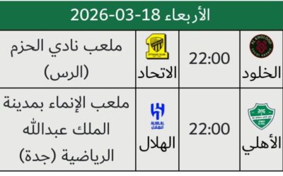 غدا.. الأهلي والهلال في كلاسيكو مثير…والخلود يستقبل الاتحاد