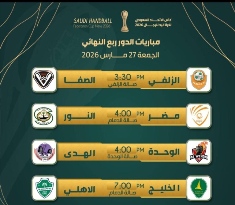 تحديد-موعد-مباريات-الدور-الربع-النهائي-في-كأس-الإتحاد-السعودي-لكرة-اليد