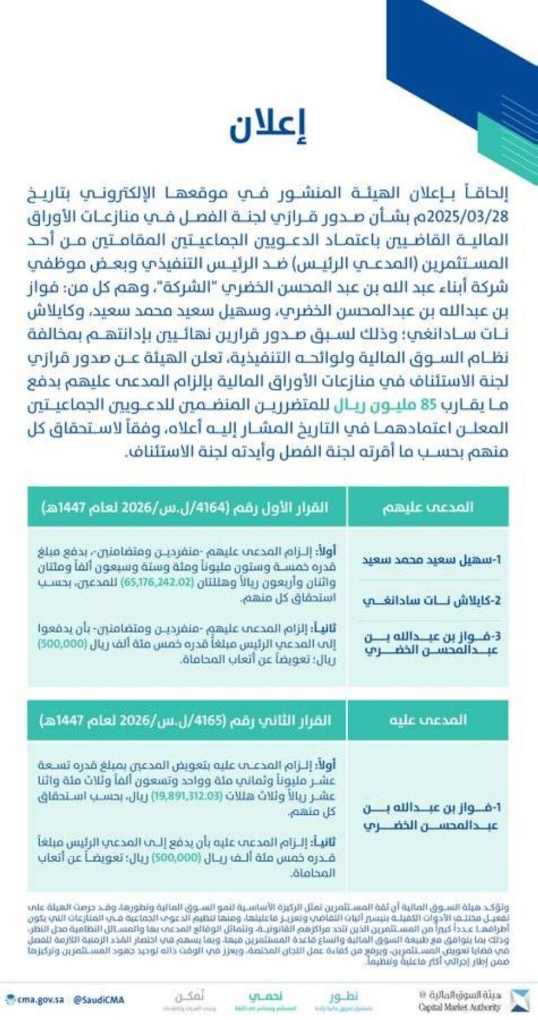 85-مليون-ريال-تعويض-للمتضررين-بشركة-الخضري