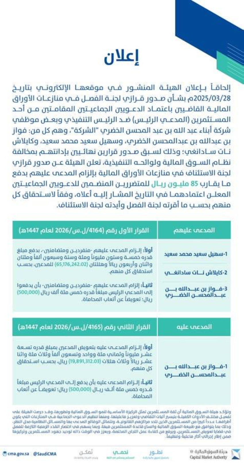 85-مليون-ريال-تعويض-للمتضررين-بشركة-الخضري