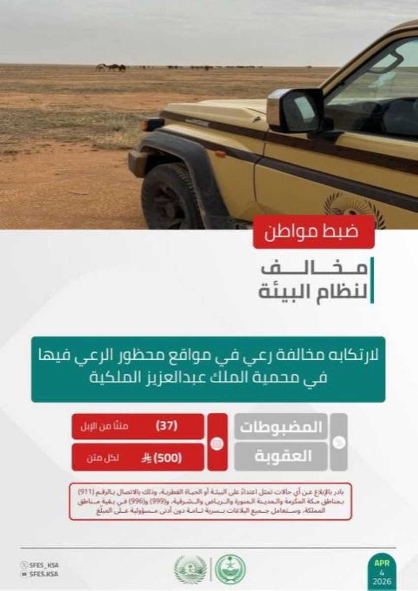 الأمن-البيئي-يضبط-مواطنًا-لارتكابه-مخالفة-رعي-في-محمية-الملك-عبدالعزيز-الملكية