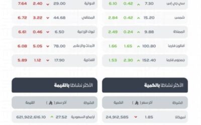 مؤشر سوق الأسهم السعودية يغلق منخفضًا عند مستوى 11087 نقطة