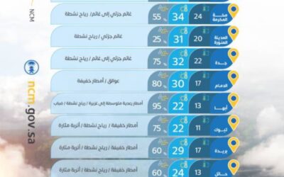 حالة الطقس.. أمطار رعدية ورياح نشطة بعدة مناطق