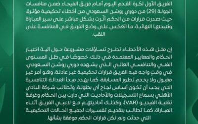 الأهلي في بيان رسمي: الأخطاء التحكيمية تهدد عدالة المنافسة