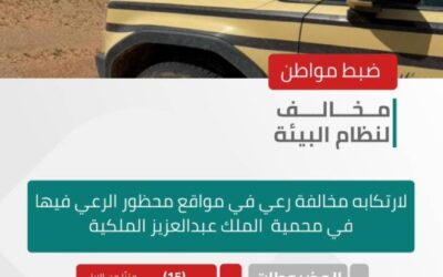 الأمن البيئي يضبط مواطنًا لارتكابه مخالفة رعي في محمية الملك عبدالعزيز الملكية