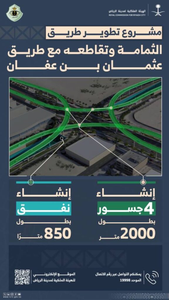 الهيئة الملكية للرياض تبدأ تنفيذ نفق و4 جسور ضمن مشروع تطوير طريق الثمامة الجزء الأوسط