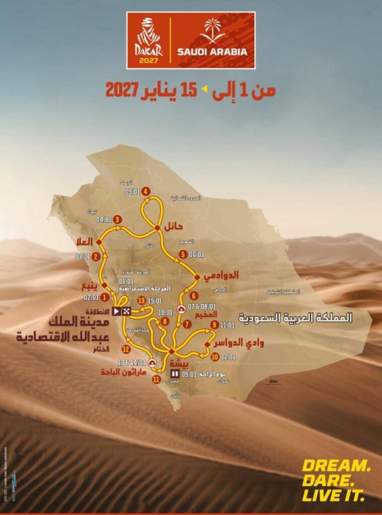 داكار 2027 يكشف مسارًا مختلفًا بثلاث مراحل جديدة وأطول مسافة خاصة في تاريخه بالمملكة