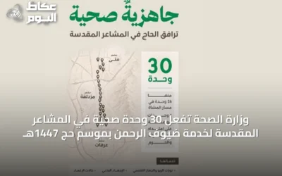 وزارة الصحة تُفعِّل 30 وحدة صحية في المشاعر المقدسة لخدمة ضيوف الرحمن بموسم حج 1447هـ
