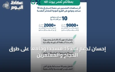 إحسان تدعم بناء 15 مسجداً وجامعاً على طرق الحجاج والمعتمرين