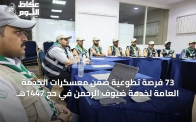73 فرصة تطوعية ضمن معسكرات الخدمة العامة لخدمة ضيوف الرحمن في حج 1447هـ