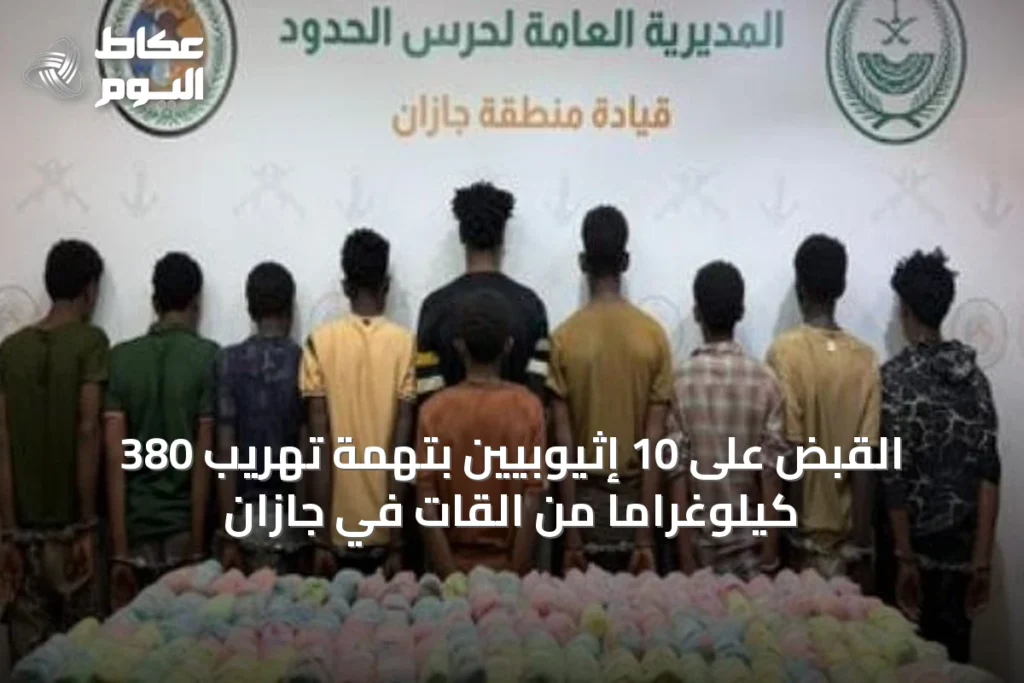 القبض على 10 إثيوبيين بتهمة تهريب 380 كيلوغراماً من القات في جازان
