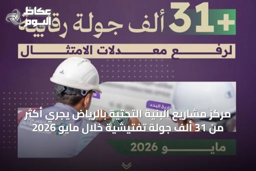 مركز مشاريع البنية التحتية بالرياض يجري أكثر من 31 ألف جولة تفتيشية خلال مايو 2026