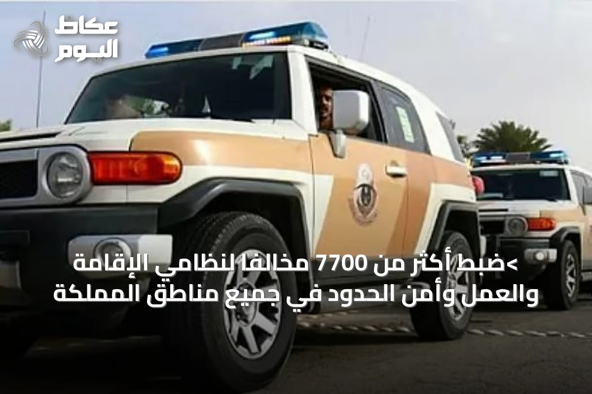 >ضبط أكثر من 7700 مخالفًا لنظامي الإقامة والعمل وأمن الحدود في جميع مناطق المملكة
