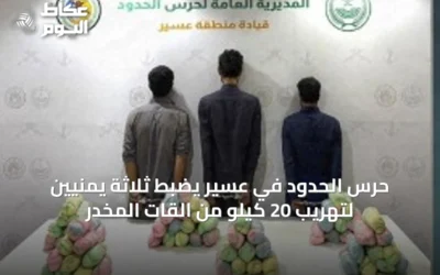 حرس الحدود في عسير يضبط ثلاثة يمنيين لتهريب 20 كيلو من القات المخدر