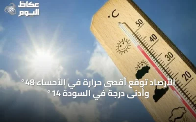 الأرصاد توقع أقصى حرارة في الأحساء 48° وأدنى درجة في السودة 14°