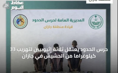 حرس الحدود يعتقل ثلاثة إثيوبيين لتهريب 33 كيلوغرامًا من الحشيش في جازان