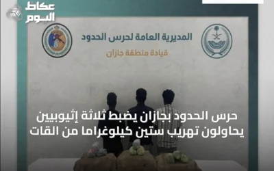 حرس الحدود بجازان يضبط ثلاثة إثيوبيين يحاولون تهريب ستين كيلوغرامًا من القات