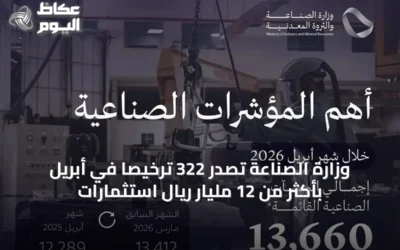 وزارة الصناعة تصدر 322 ترخيصًا في أبريل بأكثر من 12 مليار ريال استثمارات