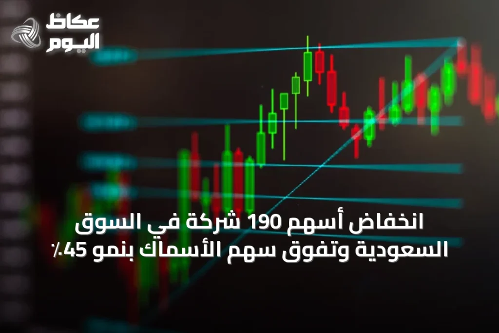 انخفاض أسهم 190 شركة في السوق السعودية وتفوق سهم الأسماك بنمو 45٪