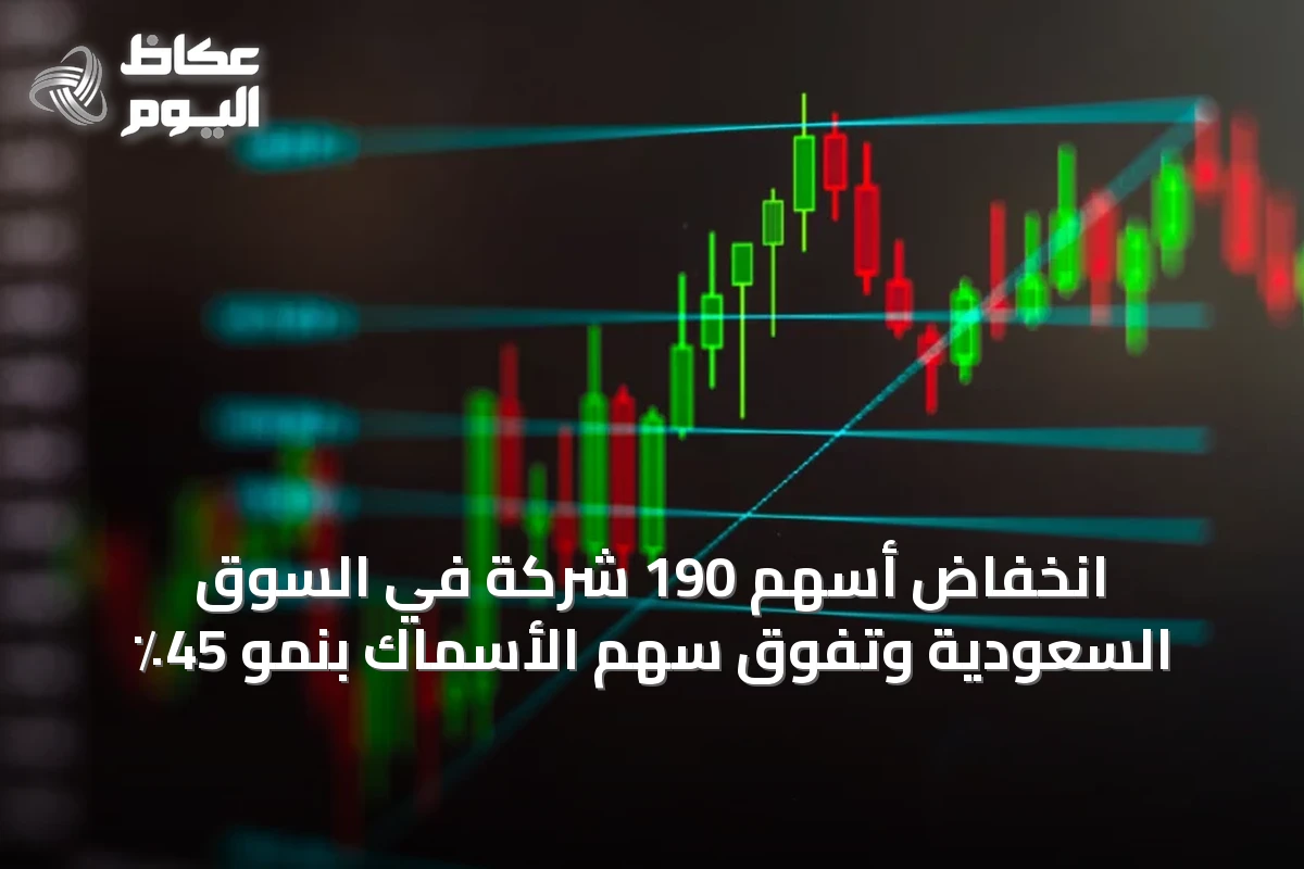انخفاض أسهم 190 شركة في السوق السعودية وتفوق سهم الأسماك بنمو 45٪