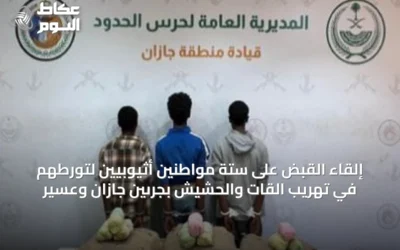 إلقاء القبض على ستة مواطنين أثيوبيين لتورطهم في تهريب القات والحشيش بجرىّين جازان وعسير