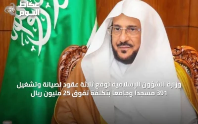 وزارة الشؤون الإسلامية توقع ثلاثة عقود لصيانة وتشغيل 391 مسجدًا وجامعًا بتكلفة تفوق 25 مليون ريال