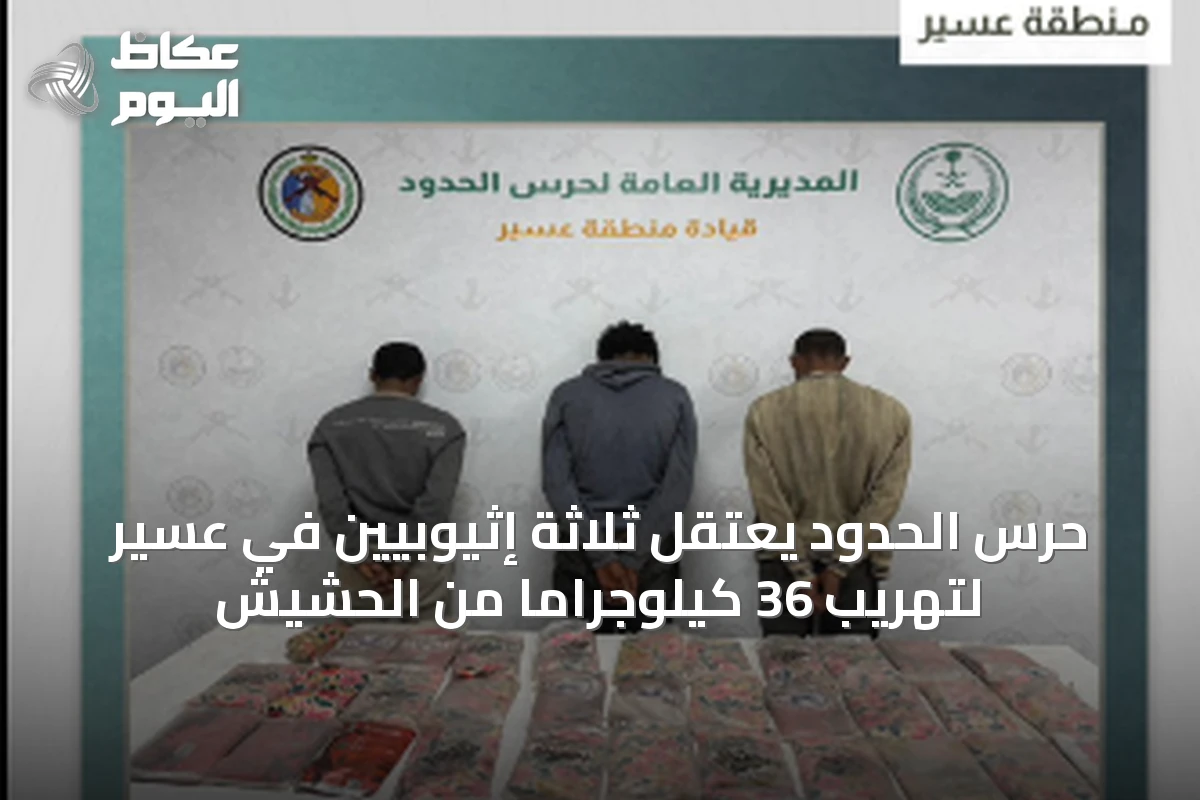 حرس الحدود يعتقل ثلاثة إثيوبيين في عسير لتهريب 36 كيلوجرامًا من الحشيش