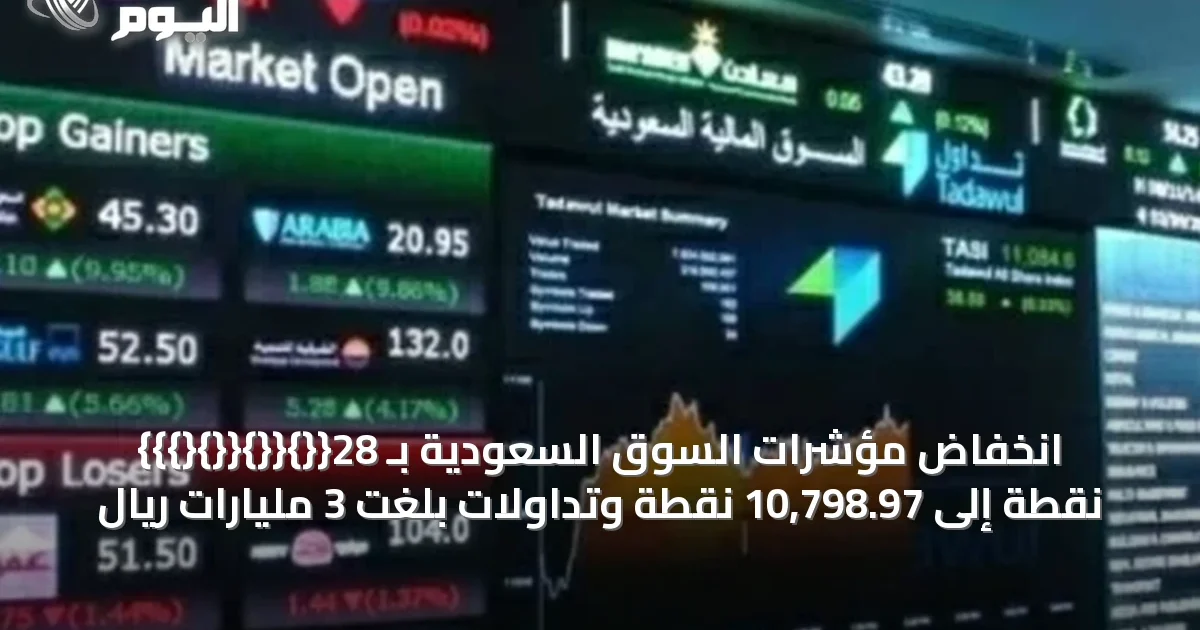 انخفاض مؤشرات السوق السعودية بـ 28{{}{{}{{}{}}} نقطة إلى 10,798.97 نقطة وتداولات بلغت 3 مليارات ريال