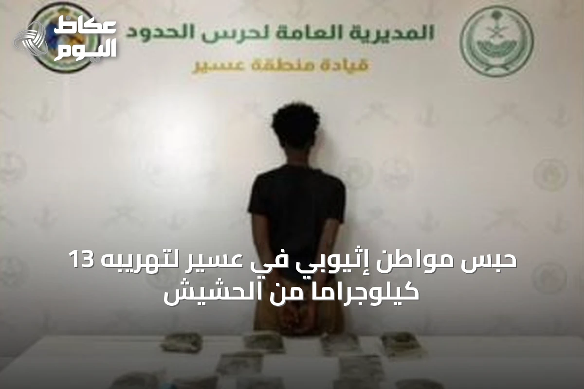 حبس مواطن إثيوبي في عسير لتهريبه 13 كيلوجرامًا من الحشيش