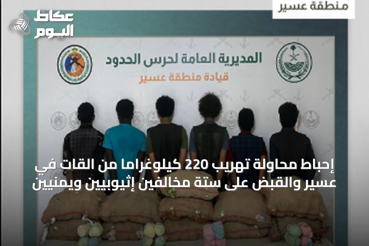 إحباط محاولة تهريب 220 كيلوغراماً من القات في عسير والقبض على ستة مخالفين إثيوبيين ويمنيين