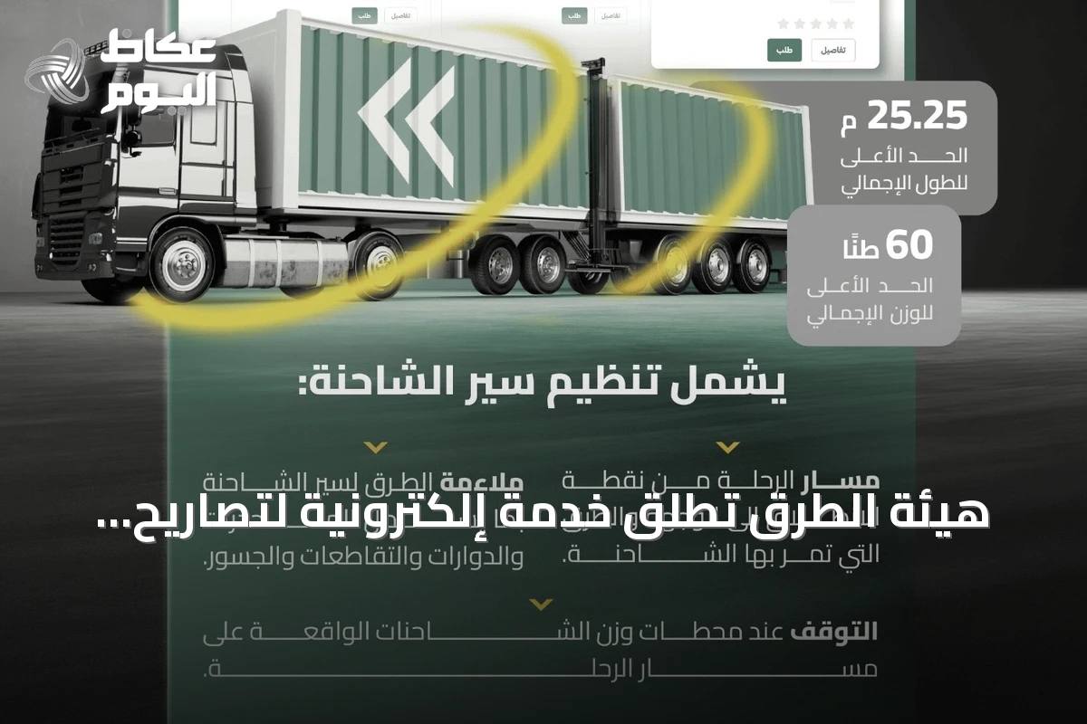 هيئة الطرق تُطلق خدمة إلكترونية لتصاريح نقل الشاحنات ذات المقطورات المزدوجة خارج المدن