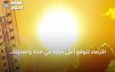 الأرصاد تتوقع أعلى حرارة في مكة والمدينة والدمام بـ43 مئوية وأدنى في أبها بـ18 مئوية