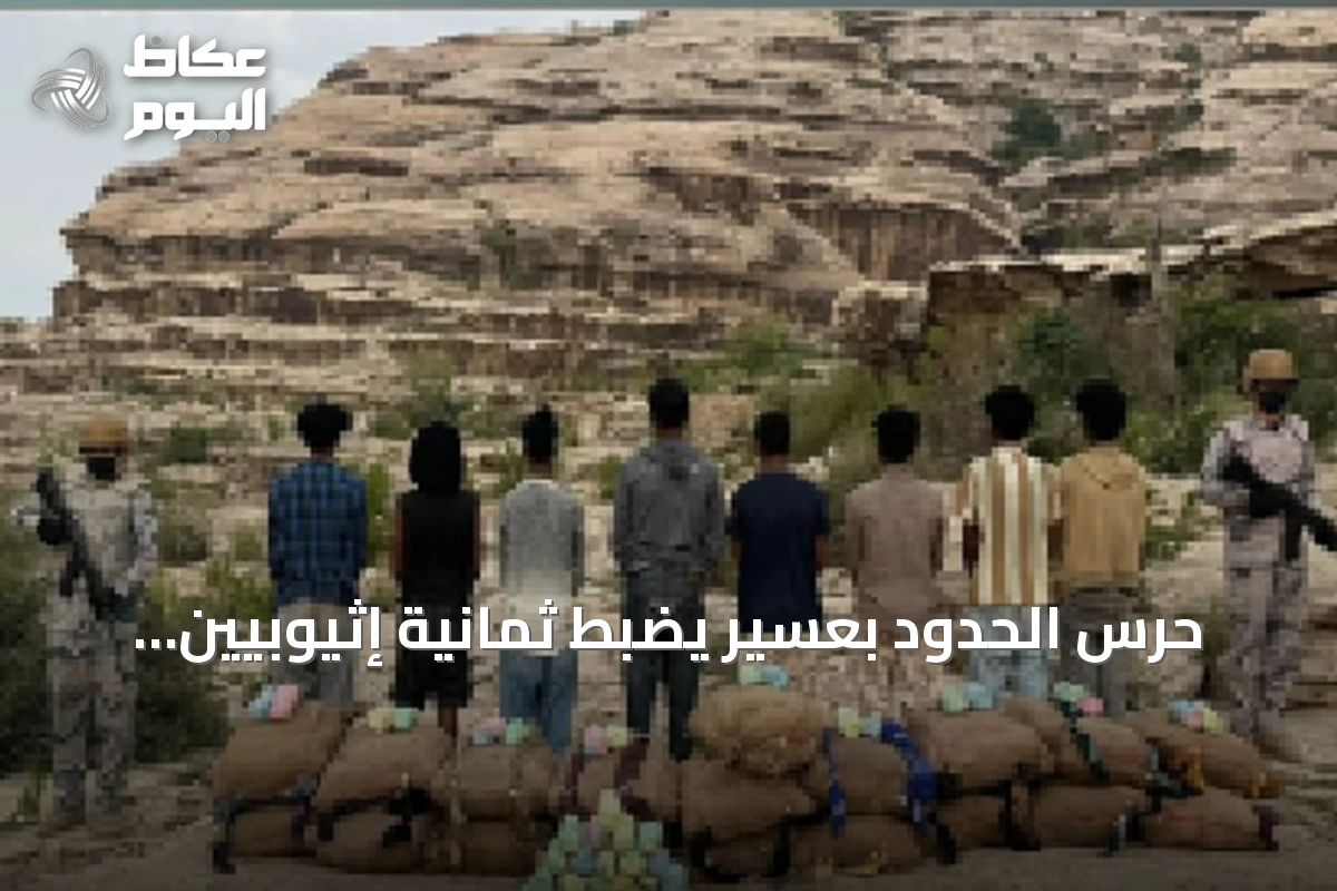 حرس الحدود بعسير يضبط ثمانية إثيوبيين يحاولون تهريب 380 كجم من القات